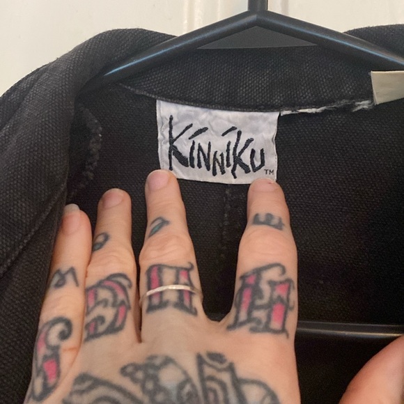 Vintage 80s Denim Oversized Coat Dolman Sleeve Distressed Black Big Pockets M/L - Picture 2 of 4